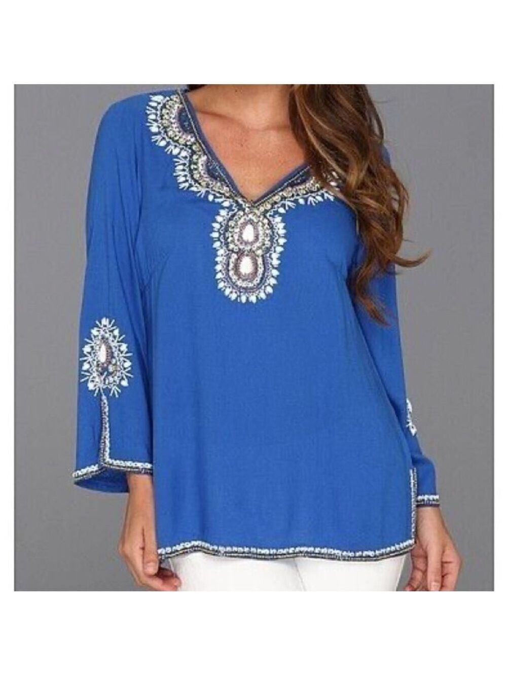 Lilly Pulitzer Braydon Tunic Top Embellished XS Blue